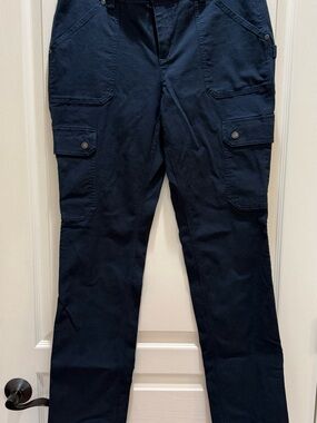 Women’s Duluth Trading Long Navy Blue Durable Cargo Utility Pants Size 12x35